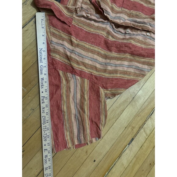 Bugatchi Uomo Striped Linen Shirt Orange Yellow Button Up Beach Party Mens L - Picture 2 of 8